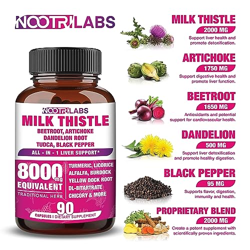 All-in-1 8000mg Highest Potency Milk Thistle NAC BeetRoot Artichoke Dandelion Root - Liver Health Support, Cleanse Detox & Repair, Antioxidant, Plus TUDCA Choline and Ginger - 90 Vegan Capsules - Image 4