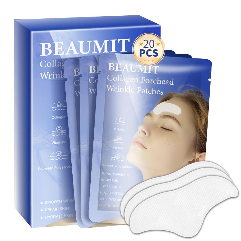 Collagen Forehead Wrinkle Patches, Anti-Wrinkle Collagen Patches with Seaweed Polysaccharide & Glycerin, Deep Hydration & Firming (1 Count (Pack of 20))