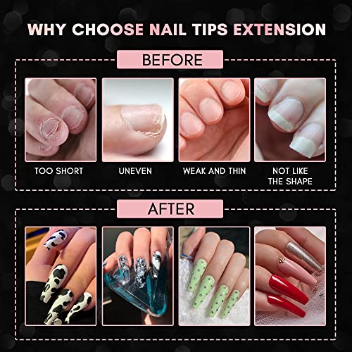 Makartt Coffin Nail Tips 500Pcs Press On Nails Long Ballerina Nails Clear Acrylic Nails Soak Off Nail Tips Full Cover False Nail Tips Fake Nails Artificial Nails 10 Sizes A-02 #TOP2