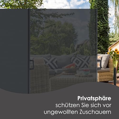 KESSER® Seitenmarkise ausziehbar Markise 180 x 300 cm Blickdicht Sichtschutz & Windschutz für Garten Balkon & Terrasse, Seitenrollo mit Wandhalterung, inkl. Wettercover & Montagezubehör, Dunkelgrau