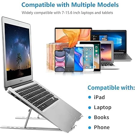 Image of Portable Laptop Stand Adjustable Height | Foldable Aluminum Laptop Holder with Anti-Slip Base & Heat Dissipation | Ergonomic Notebook Stand for MacBook, HP, Dell, Lenovo (10-17 Inch, Gray)