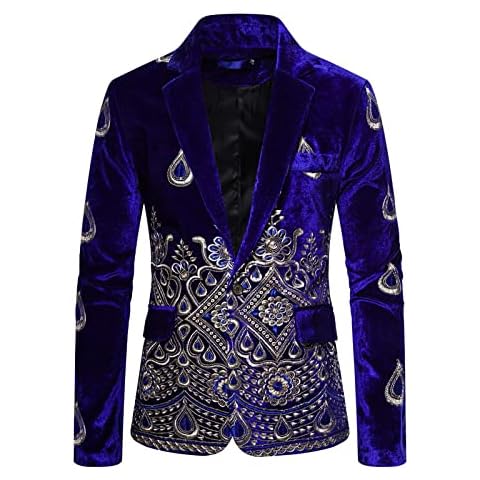 Topassion Men's Velvet Blazer with Flower Print Cover