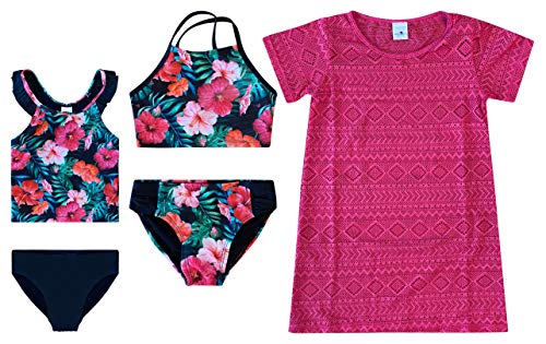 Image of Dreamwave 4 Piece Swimsuit Set: Coverup Bikini Top Tankini Top Bottom Green Floral