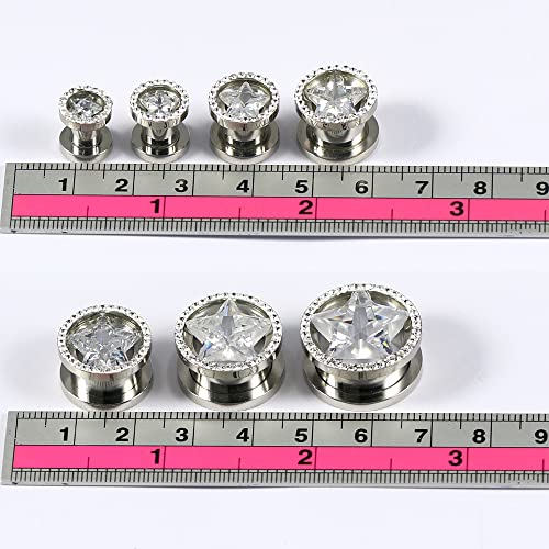 Multi Crystal Stone Around Star Cz Stone 316L Surgical Steel Flesh Tunnel Gauge Ear Piercing Body Jewelry4