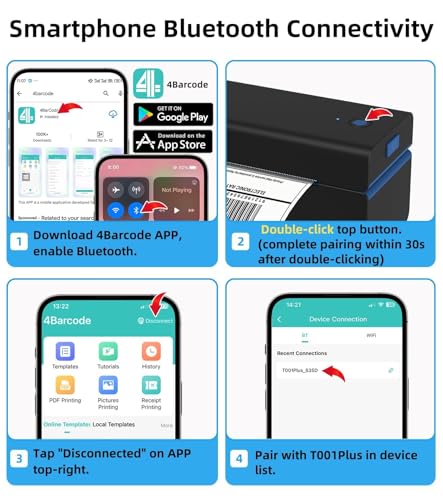 ORGSTA DHL Etikettendrucker Thermodrucker Selbstklebend Labeldrucker Versandetiketten Drucker 4x6 Kabelloser Bluetooth 20–110 mm Label Printer für PC und Smartphone Versand, DHL, UPS