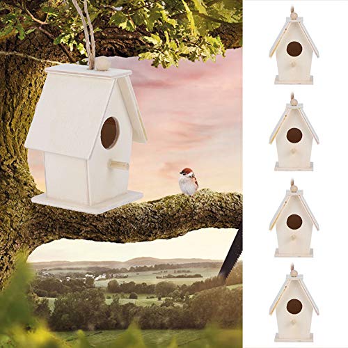 Wooden Bird House, 4Pcs Mini Hanging Birdhouse Nesting Box Natural Unfinished Wood Bird Nests For Outdoor Garden Courtyard Decoration #TOP4