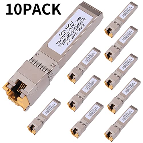 Image of 10PACK 10G SFP+ RJ45 Copper Transceiver, 10G T Copper Module 10GBase-T SFP CAT.6a /7 up to 30 Meters Compatible with Cisco,Ubiquiti,Netgear,D-Link,Supermicro,TP-Link,Broadcom Mikrotik,Unifi