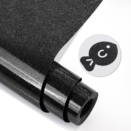 MEVOREW Black Glitter Heat Transfer Vinyl for T-Shirts 10 x 8ft Black Glitter HTV Iron on Vinyl for Cricut Cutting Machine Easy to Cut & Weed for DIY Crafts Design