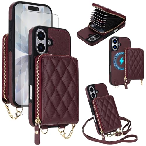 Coque iPhone 17 anti-vol RFID avec sangle bandoulière et range-cartes