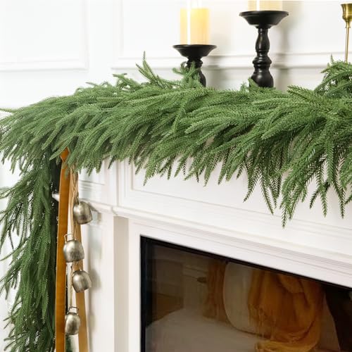 HMASYO 9 FT Real Touch Norfolk Pine Garland, Realistic Artificial Green Christmas Garland Cedar Greenery for Mantle Table Stairs Railing Front Door Xmas Indoor Outdoor Decor, Fuller 118 Branches by HMASYO - Image 2