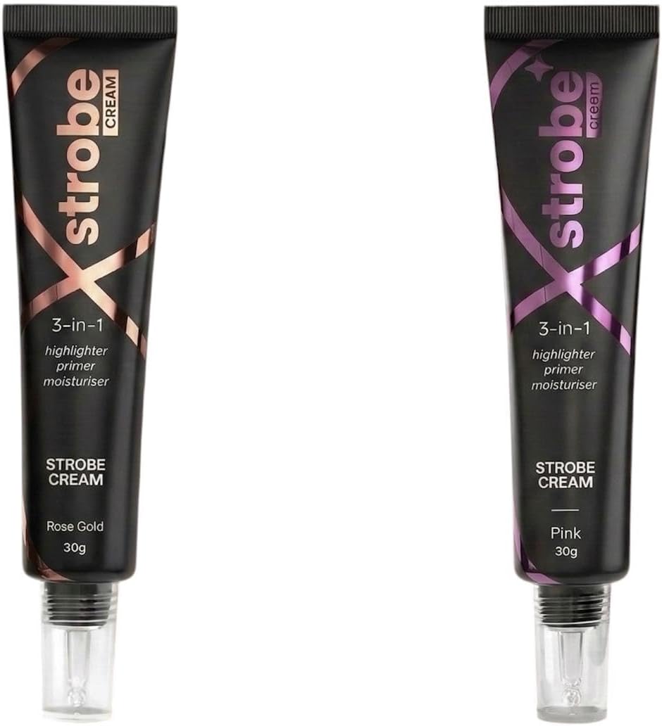 Strobe 3-in-1 Strobe Cream, Highlighter, Primer & Moisturiser, Rose Gold and Pink (Pack of 2) 30g