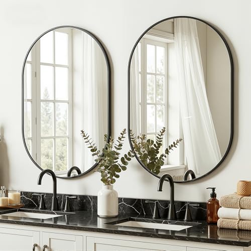 Black Oval Bathroom Mirror for Wall 2 Pack 24x36 Bathroom Vanity Mirror for Over Sink Bedroom Living Room Entryway Metal Frame & HD Shatterproof Glass Wall Mounted Horizontally or Vertically