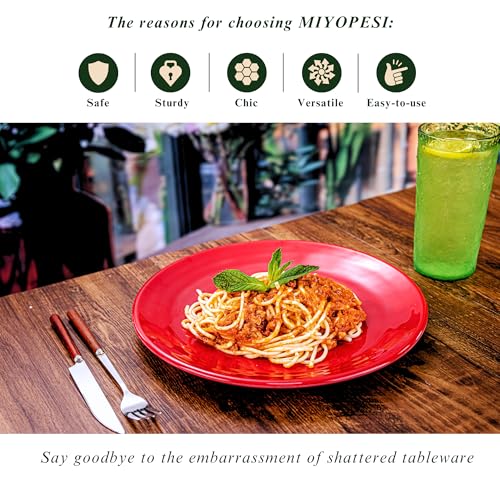 MIYOPESI 11-Inch Melamine Plates (Set of 6) - Unbreakable and Reusable Plastic Dinnerware with Ceramic Feel, Stackable and Dishwasher-Safe - Versatile for All Meals (Multicolor) by MIYOPESI - Used condition - Image 2