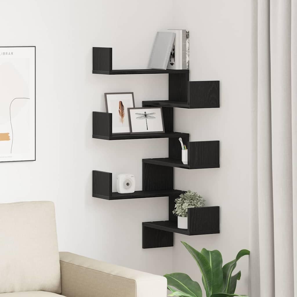 Générique Étagère d'angle Murale 2 pcs Chêne Noir 40 x 40 x 49.5 cm,Meubles, Étagères, Étagères murales & corniches,862653