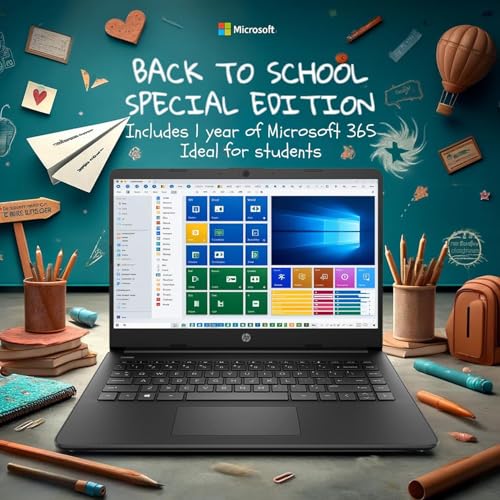 Image of HP 14 inch HD Laptop | Back to School Limited Edition with 1 Year Microsoft 365 | Intel Quad-Core Processor | 32GB RAM | 640GB Storage | Long Battery Life | Black | w /WOWPC Bundle | Windows 11