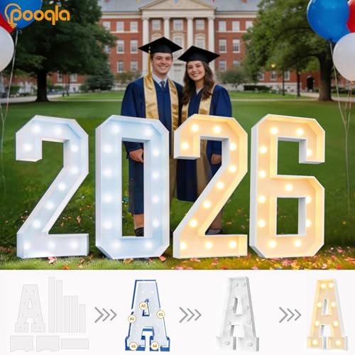 Image of Pooqla 3 FT Light Up Number 7 for 7th 17th 70th Birthday Decorations, Large Marquee Number with Cool White Warm White LED Lights Birthday Decorations for Girl Boy, Wedding Anniversary Party Decoration