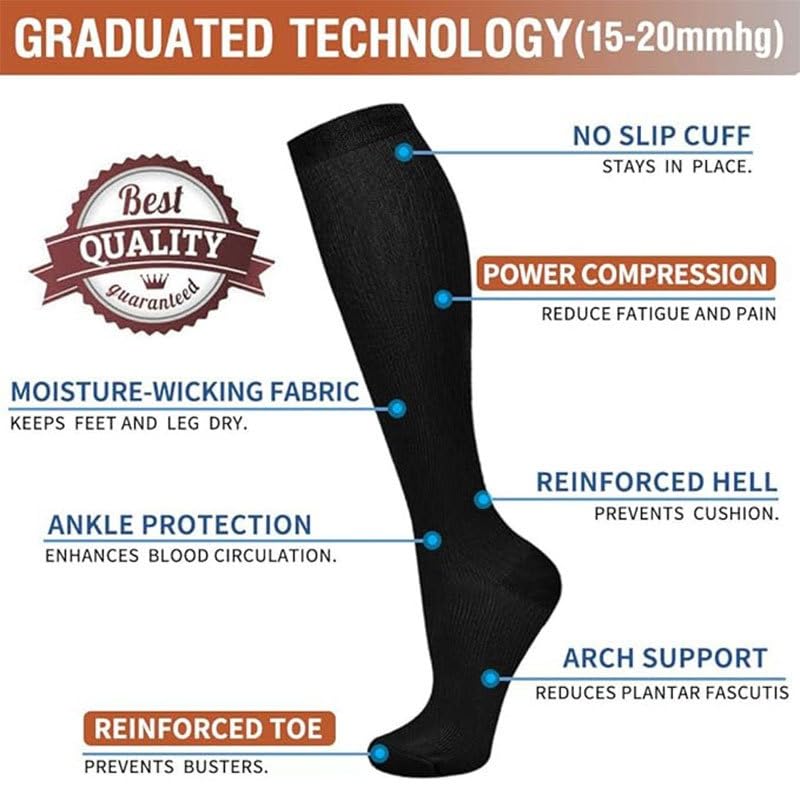 Chaussettes De Contention Unisexe Bas de Contention Couleur Unie Chaussettes de Compression Pour Hommes et Femmes, Idéales pour Vols, Voyages et Sports