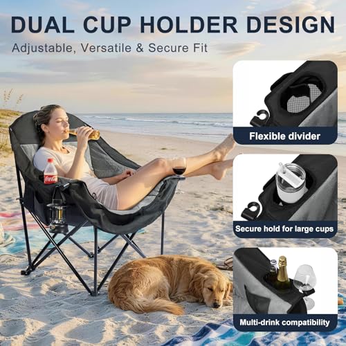 Image of Oversized Camping Chairs for Adult - Heavy Duty Padded Portable Folding Chair XL Collapsible Camp Chair with Cup Holder Side Pocket for Outdoor Lawn Beach Sport Fishing Support 500LBS, Grey