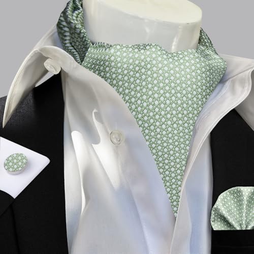 Image of DiBanGu Mens Silk Ascot Ties Paisley Jacquard Woven Cravat and Pocket Square Cufflinks with Lapel Pin for Business Wedding
