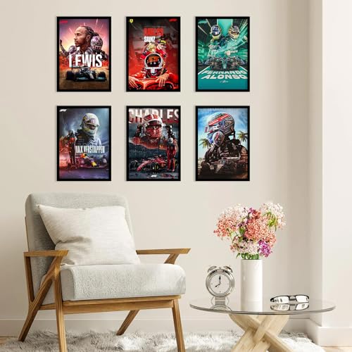 Image of CodersParadise Paper F1 Vol.2 Wall Poster Frames - Pack Of 6 | 8 X 12Cm (A4 Size) | Aesthetic Artwork Framed Posters | Framed Posters For Living Room, Bedroom