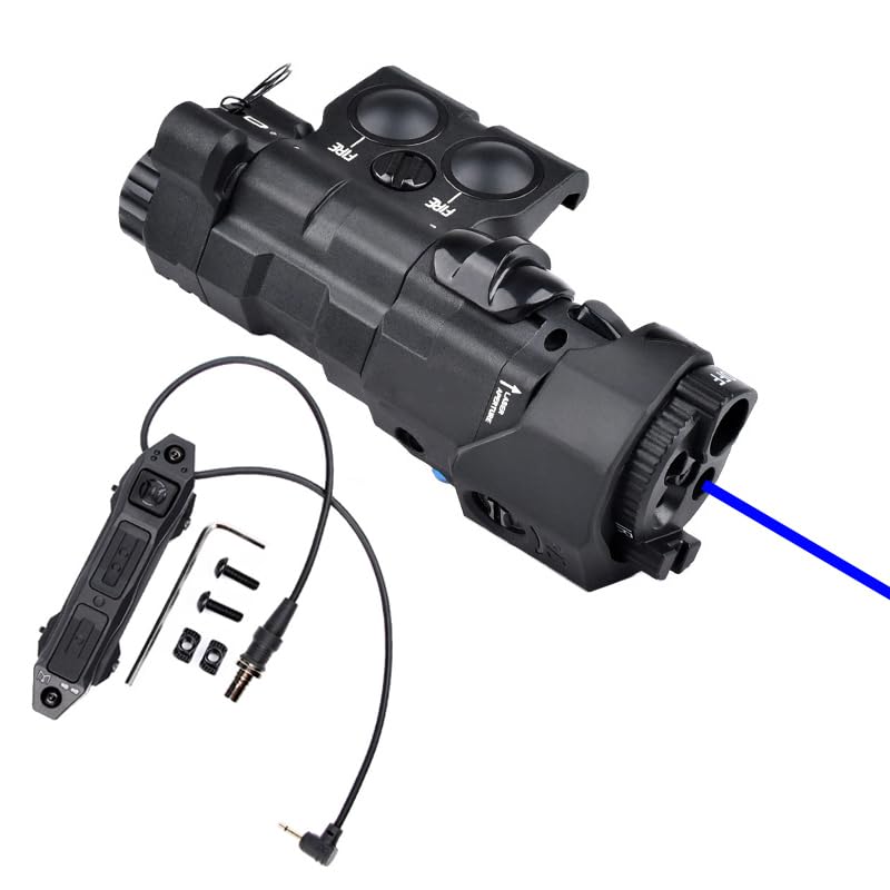 Metal MW C1+ Box Aiming Laser Sight(with Red/Green/Blue Laser+IR Laser+IR Fill Light + 220 Lumens LED Flashlight), & New Dual Wire Modular Remote Pressure Switch(SF+2.5) Combo,Black