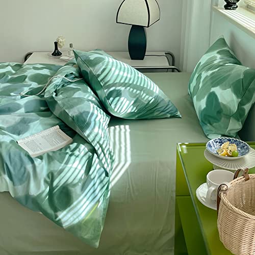 Blueblue Hearts Kids Duvet Cover Set Queen 100% Cotton Bedding For Boys Girls Teens Dark Green Heart Pattern Print On Light Green 1 Love Full Comforter Cover 2 Pillow Shams #TOP2