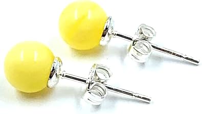 Natural Baltic Amber earrings Amber Sterling Silver Small Ball Stud Earrings yellow