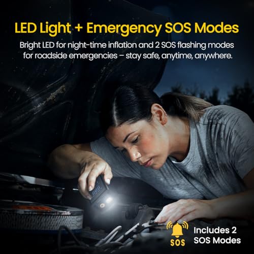 Image of Portronics Vayu 9.0 Portable & Rechargeable Tyre Inflator with 2-in-1 Cordless & Corded Modes, 3x2000 mAh Battery, LED Display, Auto Shut-Off, Type-C Fast Charging,150 PSI for Car, Bike & Sports Balls