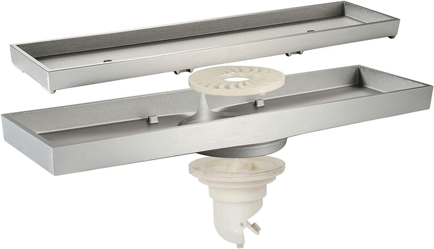 床排水口カバー、床排水口フィルター、12インチ、2イン1フラット&amp;タイルインサートカバー付き、長方形シャワー床排水口真鍮、浴