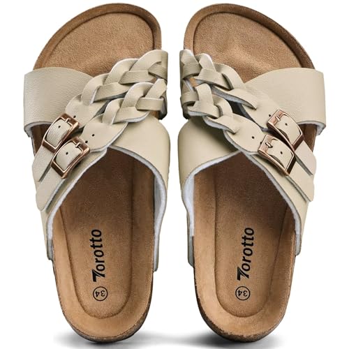 Torotto Kids Girls Boys Sandals with Cork Footbed Adjustable Strap Toddler Casual Slides Sandals Open Toes Flat (957/Beige,30)