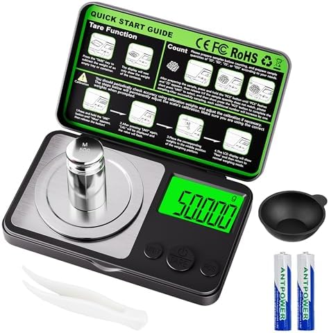 Wigearss Digital Milligram Scale 50g x 0.001g, Mini Precision Scale with Tare weight Function,Calibration Weight ＆ Backlit LCD Display, Pocket Micro Scale for Weighing Powder, Gold, Jewelry, Mini Food