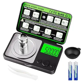 Wigearss Digital Milligram Scale 50g x 0.001g, Mini Precision Scale with Tare weight Function,Calibration Weight ＆ Backlit LCD Display, Pocket Micro Scale for Weighing Powder, Gold, Jewelry, Mini Food