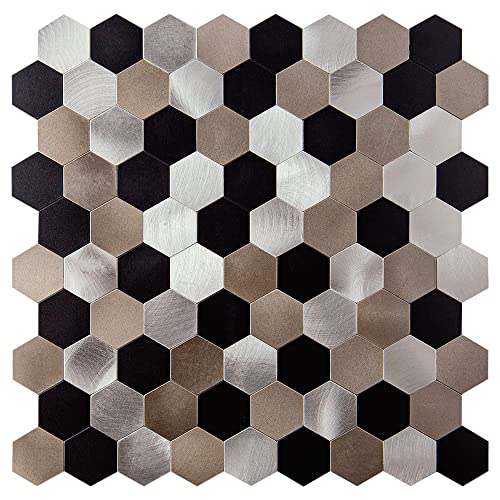 Modern Peel And Stick 1X1 Black Copper Silver Hexagon Matte Metal Mosaic Tile Backsplash Kitchen Bathroom Mto0755 #TOP15