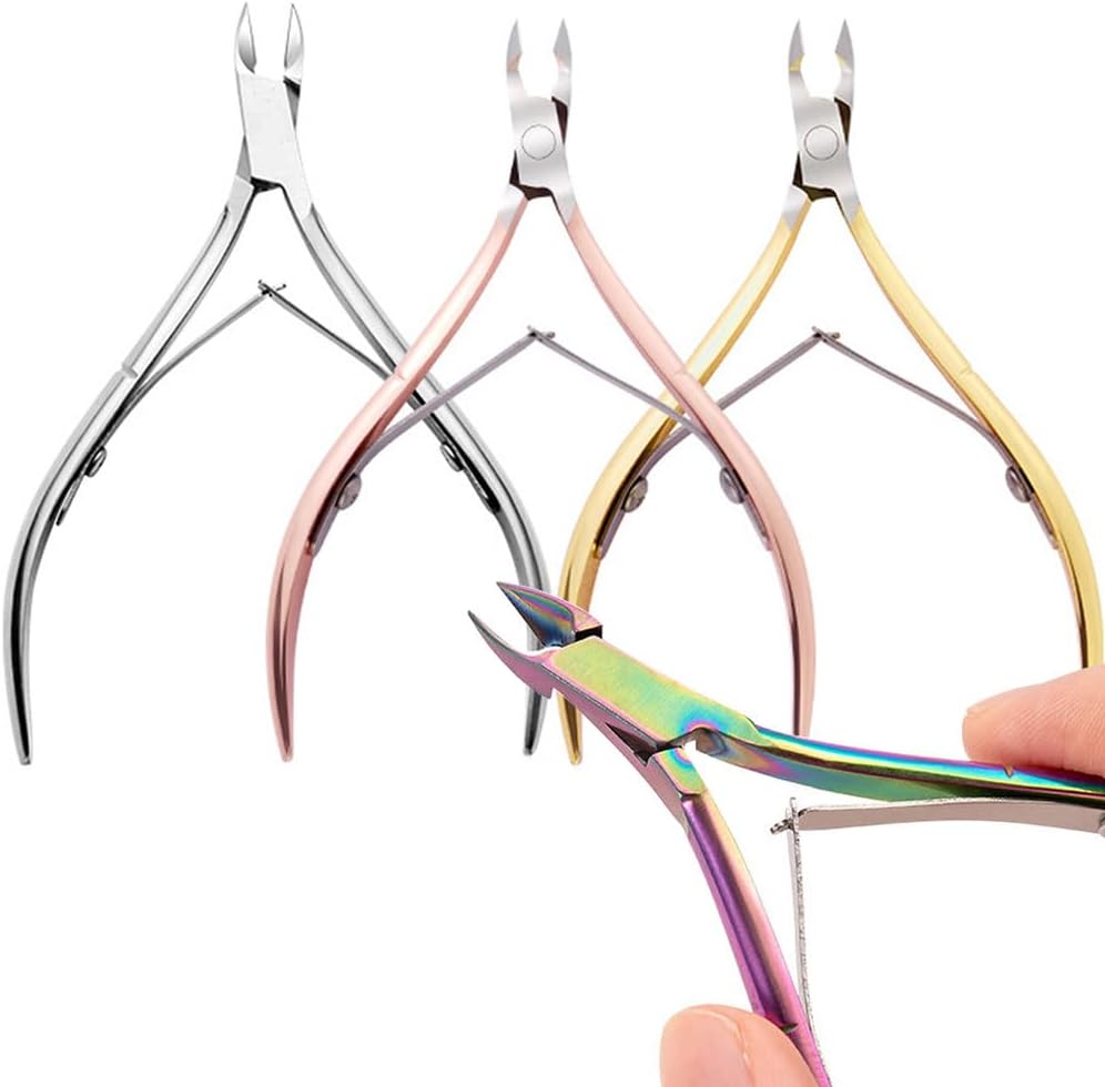 Stainless Steel Double Spring Cuticle Nipper Clipper, Remover Scissors, Manicure Pedicure Tool,Pink