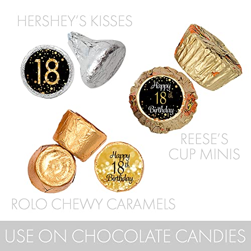 18Th Birthday Party Favor Stickers - Black And Gold - 180 Labels #TOP4
