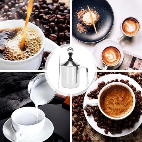 Edelstahl Double Mesh manuelle Milchaufschäumer, 800ml Milchaufschäumer Manuell zur Herstellung von Kaffee Cappuccino Schaummilch, 20X10X9,5CM