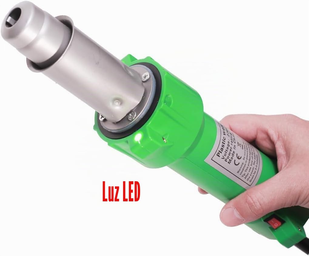 Profesional 1600W Pistola de soldadura de plástico para trabajos de soldadura de plástico, pistola de aire caliente PE, soldadura con pistola, iluminación LED, con boquillas de soldadura plana, rollo