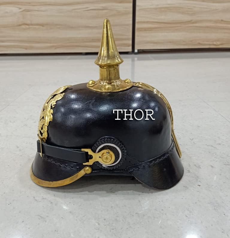 THOR INSTRUMENTS Bavarian German Pickelhaub Officer Leather Helmet Imperial Prussian Helmet Replica Larp Re-enactment Party Cosplay Costumes