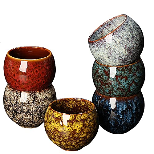 Tasses à thé en céramique japonaises, ensemble de 6 tasses de conception traditionnelle japonaise, tasses à thé traditionnelles en poterie émaillée Kungfu Tea Coffee Cup Tasses en porcelaine