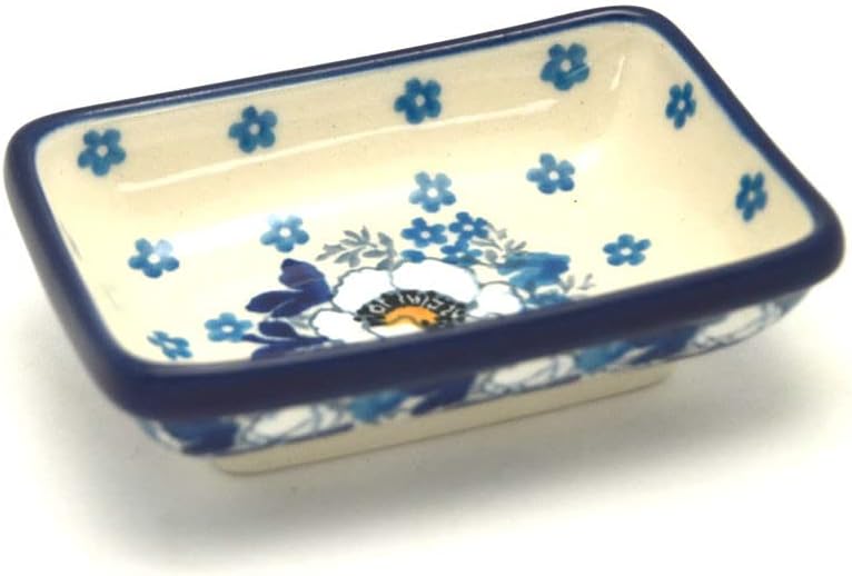 Polish Pottery Dish - Rectangular Food Prep - White Poppy