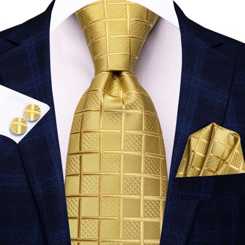 Image of Hi-Tie 3 Pcs Gift Box Mens Tie Set Necktie with Pocket Square Cufflinks Lapel Pin Silk Neck Tie Collection