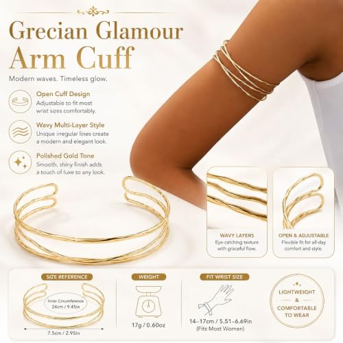 Image of Long tiantian Gold Arm Cuff Upper Arm Armband Greek Goddess Costume Jewelry