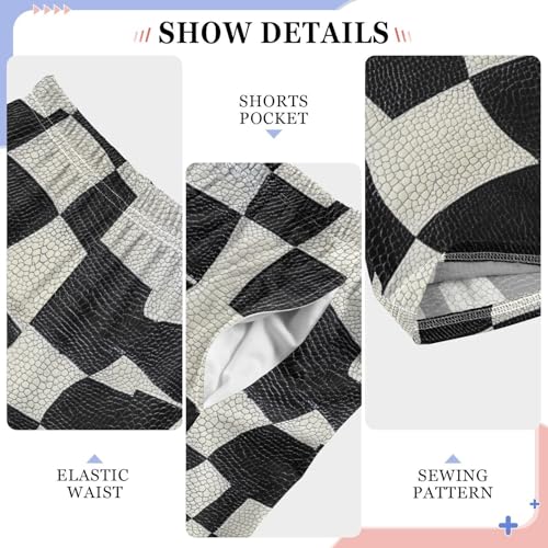 Boys' Pants Black White Snakeskin Checkered Long Bottoms Jogger Pants Elastic Waist Trousers with Pockets S-XL4