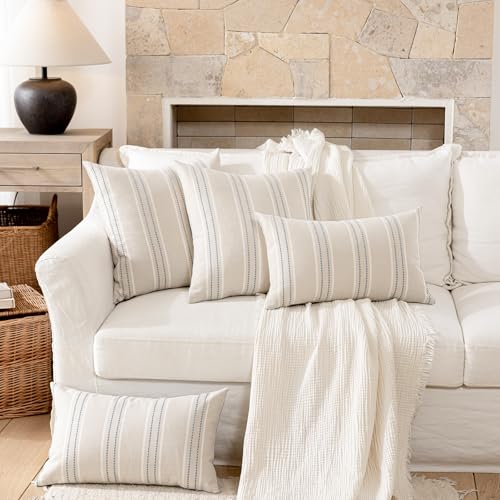 Image of Hckot Throw Pillow Covers 18x18 Set of 2 Blue Pillow Covers Farmhouse Decorative Pillows Textured Linen Square Cushion Covers for Sofa Couch Bed Living Room Decor(Dusty Blue)