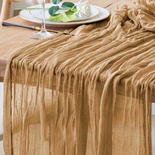 Cheesecloth Table Runner 10FT Khaki Boho Gauze Rustic Sheer Table Runners