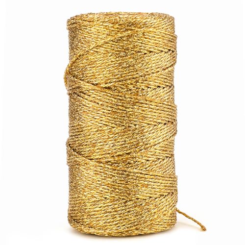 KINGLAK Christmas Twine, 100m 1.5mm Gold String for Baubles Sparkly Gold Twine Thread