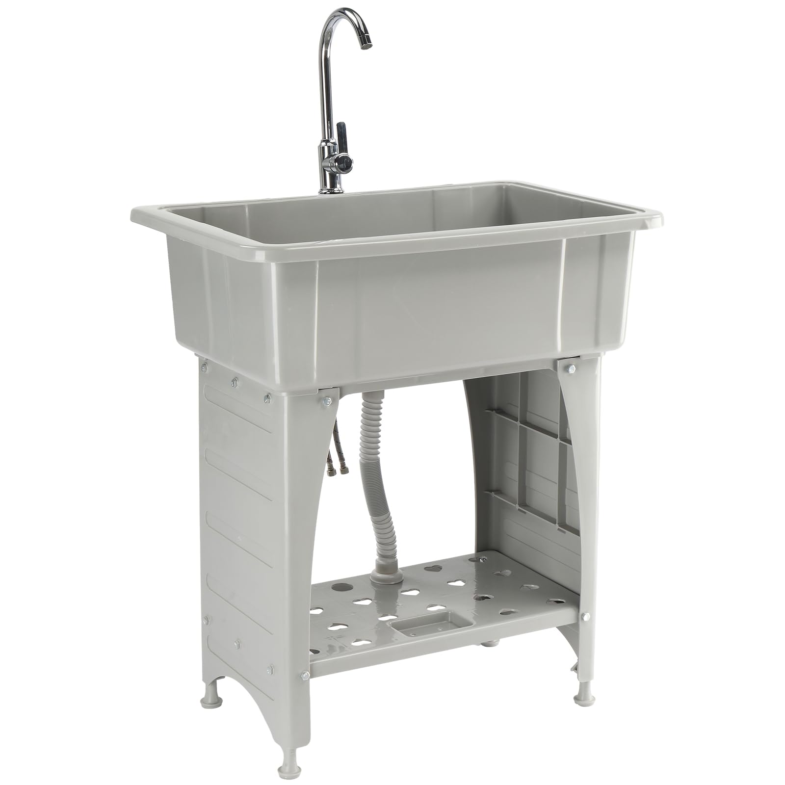 ROVSUN 20-Gallon Gray Plastic Utility Sink with Hot & Cold Faucet