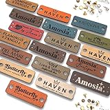 Small Customized 1.5 x 0.5 in Faux Leather Product Tags with Rivets, Personalized Tags for Knitting and Crochet, Perfect for Handmade Hats Beanies Scarves & More