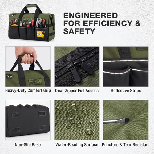 HISEA Heavy Duty Tool Bag 20 Pockets, 16-Inch Portable Tool Box Organizer, 600D Waterproof Wide Mouth Large Storage Toolbag for Electrician, Tradesman with Adjustable Shoulder Strap - Thumbnail 5