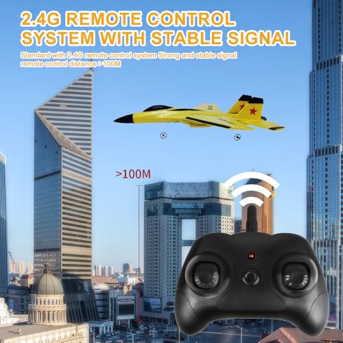 RNPKZ Remote Control Plane, 2CH 2.4Ghz RC Plane Remote Control Wireless Airplane Toy, RC Planes Ready To Fly, SU-35 Foam RCPlane with LED Light Strip, RCGlider Planes for Kids Beginners Adult(Yellow) - Image 6